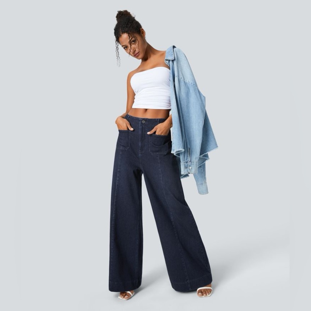 Halara Flex High Waisted Pockets Washed Casual Wide Leg Jeans - Picture 11 of 11